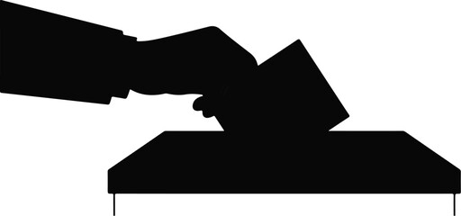 Silhouette of hand inserting ballot in box.