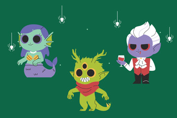 flat characters collection halloween season design vector illustration