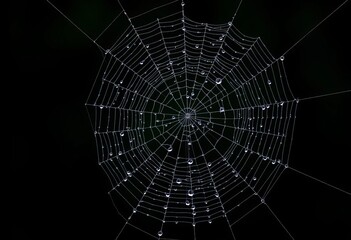 Dew-kissed spiderweb, isolated on black background,  abstract,  wilderness