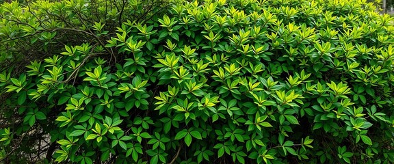 Dense, sprawling bush with vibrant green leaves and interwoven branches,  natural,  earthy tones
