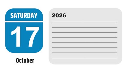 October 17, 2026: Animated 2029 planner showcasing October calendar, highlighting October 17th with space for tasks, notes, and to-do lists.