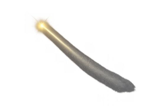 Bright shooting star streaking across space with glittering golden light trail, cosmic phenomenon element