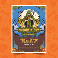 hand drawn halloween vertical poster template design vector illustration