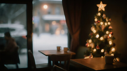 Cozy winter scene with a decorated Christmas tree indoors