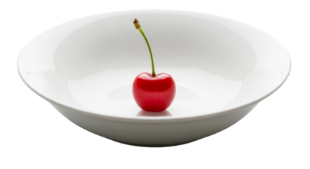 PNG image of Red cherry fruit in white bowl food photography still life healthy eating summer fruit single cherry image