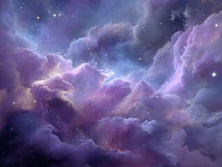 Vibrant Interstellar Nebulae Formations Blue Purple Clouds Sparkling Stars Cosmos Background