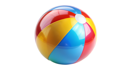 Colorful beach ball isolated on transparent background, a fun toy for summer games and activities