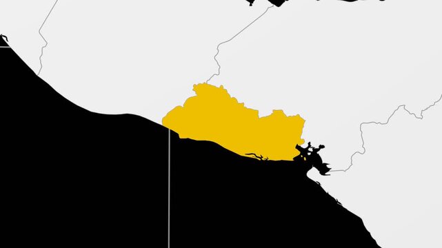 El Salvador map. Animated zoom into the country on the Globe in Black White color palette. Country logo animation. Map with meridians, parallels. Trending video.