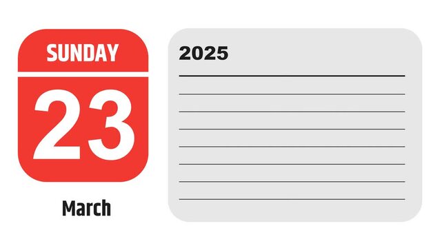 March 23, 2025: Animated 2030 planner showcasing March calendar, highlighting March 23rd with space for tasks, notes, and to-do lists.