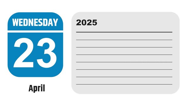 April 23, 2025: Animated 2029 planner showcasing April calendar, highlighting April 23rd with space for tasks, notes, and to-do lists.