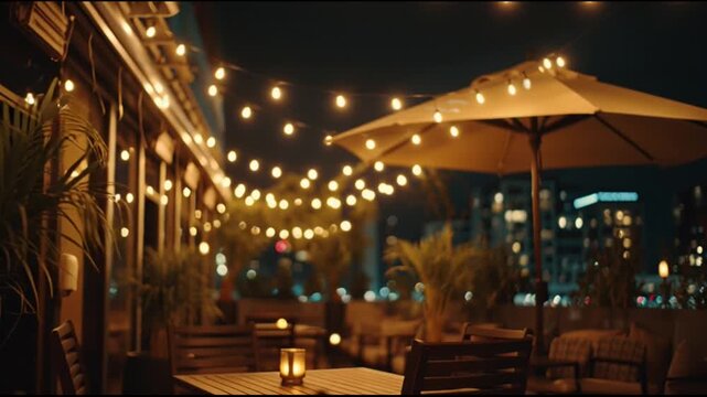 Romantic Rooftop Dinner Under String Lights Cinematic