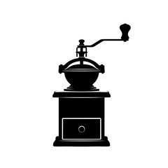 Vintage coffee grinder silhouette on white background  