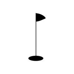 Black golf flag on a pole with circular base  