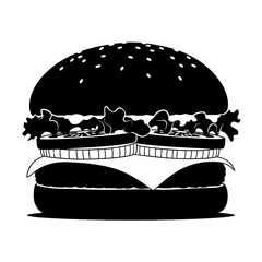 Black silhouette of a double burger with lettuce and toppings  