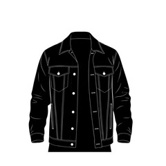 Black denim jacket with front pockets and button closure design  