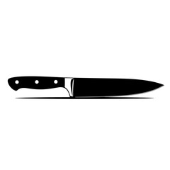 Kitchen knife in minimalist style with black handle and blade  