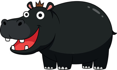 Cartoon hippopotamus smiling with open mouth, friendly animal character for kids, vector illustration for education, books, and entertainment design