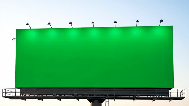 Billboard Mockup: Blank Green Screen Against Sky