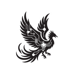 Black heraldic eagle tattoo design with open wings vector illustration