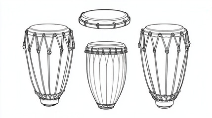 Drum set illustration featuring various types of drums, showcasing intricate designs and details. image captures essence of rhythm and music