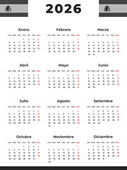 Spanish Calendar Template for 2026 Year with Monday Start