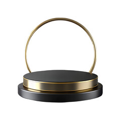 Minimalist Black and Gold Podium with a Circular Arch on Black Background stage display isolated on a transparent background