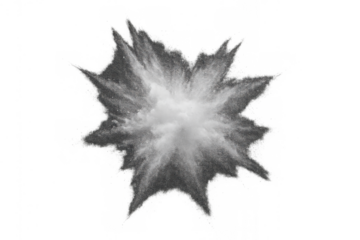 White powder exploding in a burst of dust, creating a smoky cloud effect on transparent background