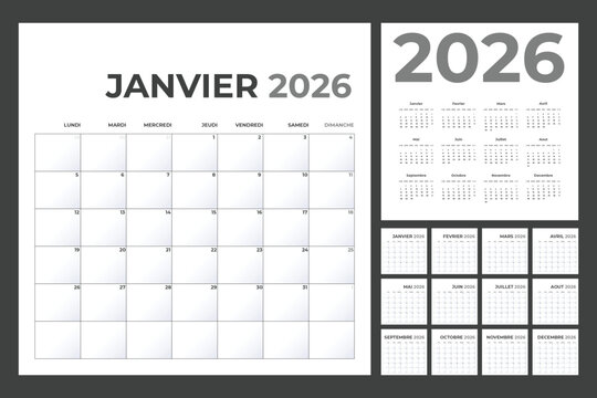 French Calendar Template for 2026 Year with Monday Start - Powered by Adobe