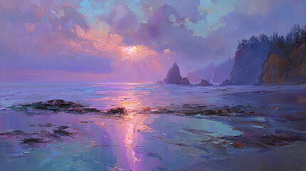 Dusk, Sunset sky clouds over sea in the evening on twilight with Blue, Purple, Pink and Orange sunlight, Horizon sea sky landscape backgrounds in Summer