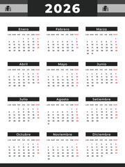 Spanish Calendar Template for 2026 Year with Monday Start