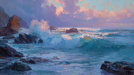 Dusk, Sunset sky clouds over sea in the evening on twilight with Blue, Purple, Pink and Orange sunlight, Horizon sea sky landscape backgrounds in Summer