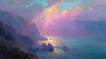 Dusk, Sunset sky clouds over sea in the evening on twilight with Blue, Purple, Pink and Orange sunlight, Horizon sea sky landscape backgrounds in Summer