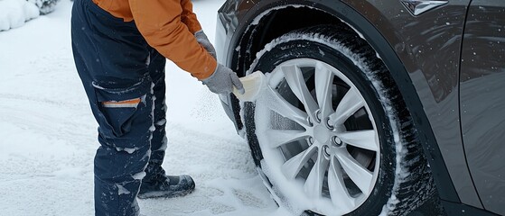 A person is spraying foam on a red car's wheel, cleaning it with care in a well-lit washing area filled with equipment