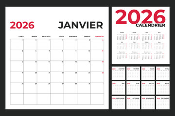 French Calendar Template for 2026 Year with Monday Start