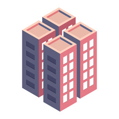 Isometric commercial and residential building. Modern architecture. Smart isometric building game assets. Business center building 3d render illustration with windows. Simple icon white colors. 