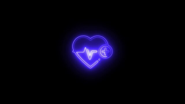 love icon with heart beat line animation on black background. medical concept Abstract glowing blue heartbeat signal icon animation video, medical marck animation   brack background  4k video .