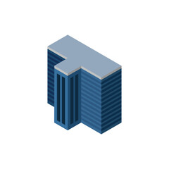 Isometric commercial and residential building. Modern architecture. Smart isometric building game assets. Business center building 3d render illustration with windows. Simple icon white colors. 