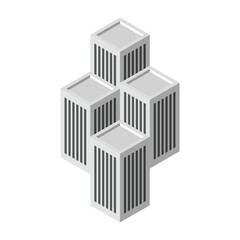 Isometric commercial and residential building. Modern architecture. Smart isometric building game assets. Business center building 3d render illustration with windows. Simple icon white colors. 