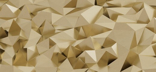 3D render of a gold geometric low poly style background. Perfect for modern designs, luxury branding and elegant visuals.