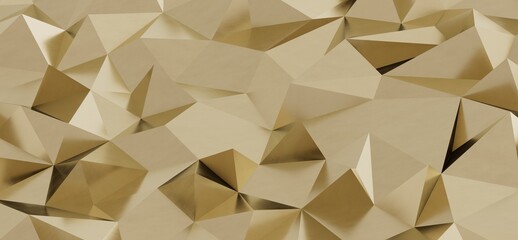 Abstract low poly background with golden triangles creating geometric pattern. Modern design for...