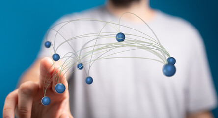 Abstract image of a person interacting with a network, representing connection and technology.