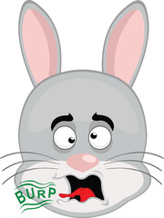 vector illustration emoticon character face rabbit rodent animal, mouth burping with the text burp