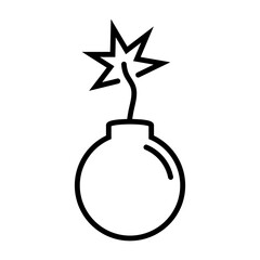 Bomb with Burning Fuse Line Icon