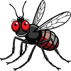 Cartoon fly with big red eyes and a smile insect drawing