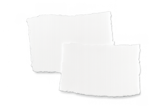 Torn white paper scraps with rough edges, blank note elements for text on transparent background