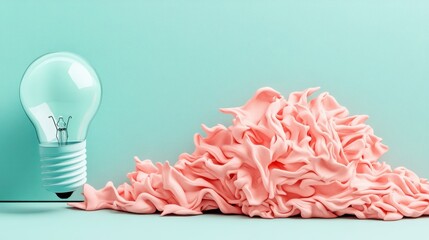 Fresh concept light bulb stands. Fluid pink shapes spread, symbolizing viral digital content and social media marketing trend expansion.