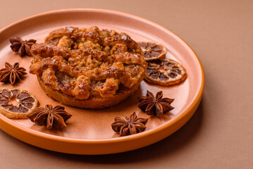 Apple or pumpkin pie or tart is a sweet American autumn treat. American apple pie