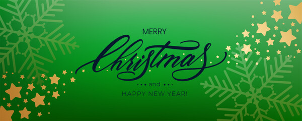 Merry Christmas background with stars and snowflakes. Lettering Merry Christmas and Happy New Year