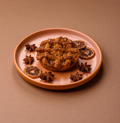 Apple or pumpkin pie or tart is a sweet American autumn treat. American apple pie