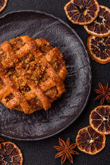 Apple or pumpkin pie or tart is a sweet American autumn treat. American apple pie